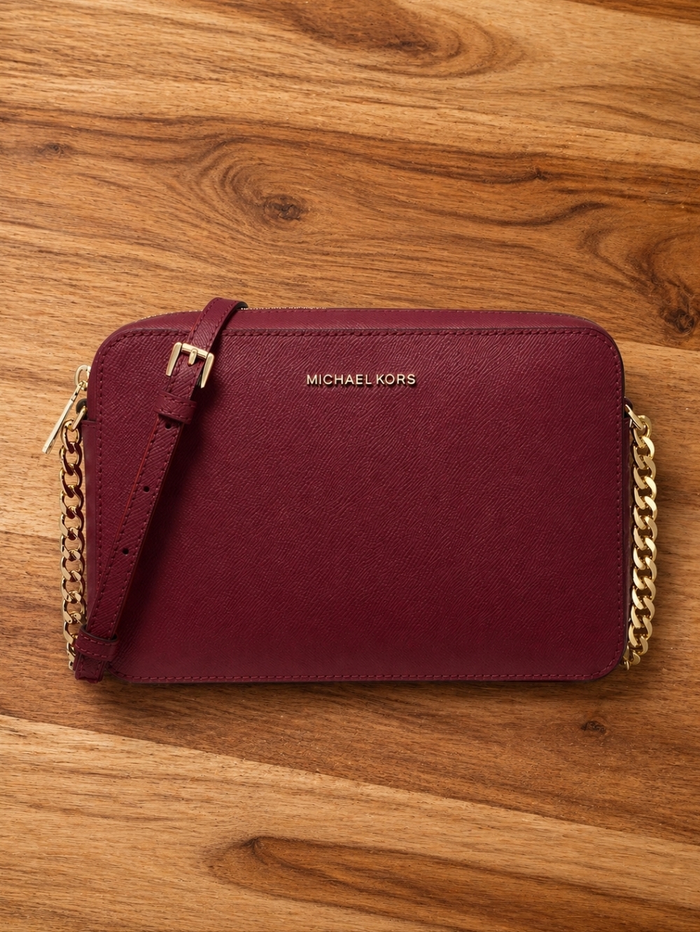 MICHAEL by Michael Kors Jet Set Crossbody Barolo Leather Gold Chain NWT